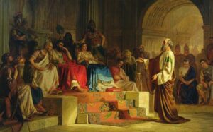 Paul on trial before Herod Agrippa II and Procurator Festus.